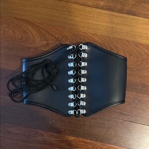 Black Corset Belt with Silver Hooks